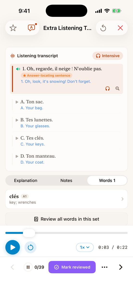 Intensive listening, sentence by sentence